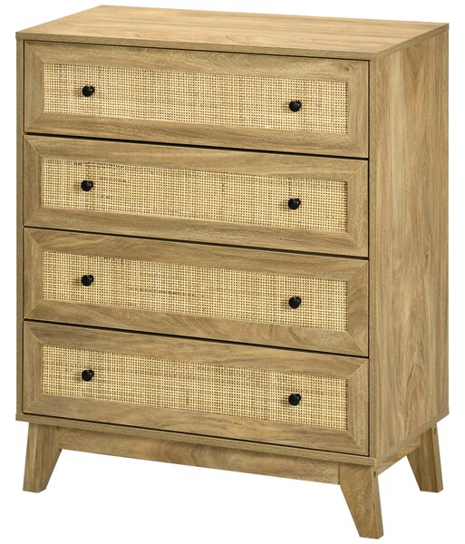 HOMCOM Úzká komoda se 4 zásuvkami a rattanovými předními deskami - 80x35x95 cm | Aosom