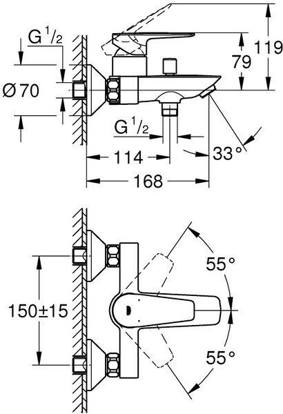 Grohe Start Edge vanová baterie na stěnu StarLight Chrome 24198001