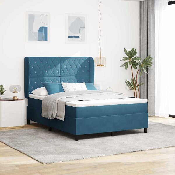 Postel s boxspringem s čelo Tmavě modrá 200 x 140 cm samet 3340878