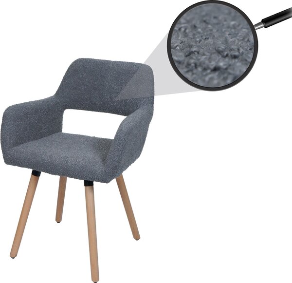 Jídelní židle HWC-A50 II, židle kuchyňská židle čalouněná židle, dřevo tkanina/textil bouclé (450g/m²) tmavě šedá