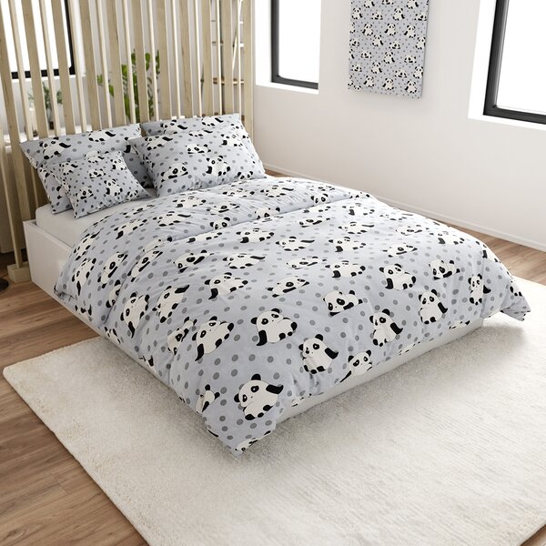 Povlečení z mikrovlákna PANDA šedé Rozměr povlečení: 70 x 80 cm | 140 x 200 cm