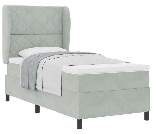Postel s boxspringem s čelo Světle šedá 190 x 90 cm samet 3340958