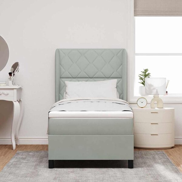 Postel s boxspringem s čelo Světle šedá 190 x 90 cm samet 3340958