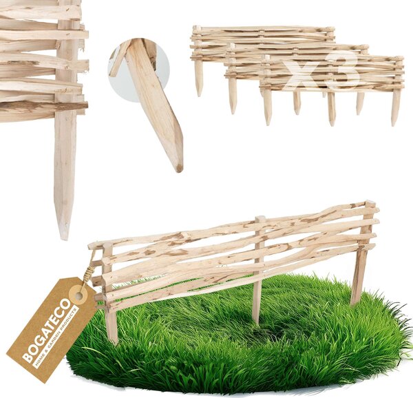BOGATECO 3x zahradní plot z lískového dřeva 120cm x 20cm lemování záhonů lemování trávníku plot dřevěný plot lemování záhonů plot z plotovek lemování záhonů plot z plotovek ideální jako lemování záhonů nebo cestiček