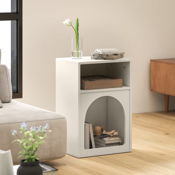 HOMCOM Moderní Noční Stolek Úzký s 2 Otevřenými Přihrádkami a Klenutým Designem pro Obývací Pokoj a Ložnici 40x30x60 cm Krémový | Aosom