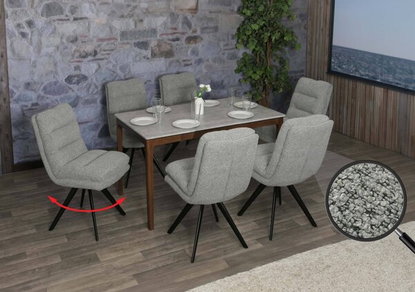 Sada 6 jídelních židlí HWC-G66, kuchyňská židle, otočná automatická poloha látka/textil bouclé MVG světle šedá