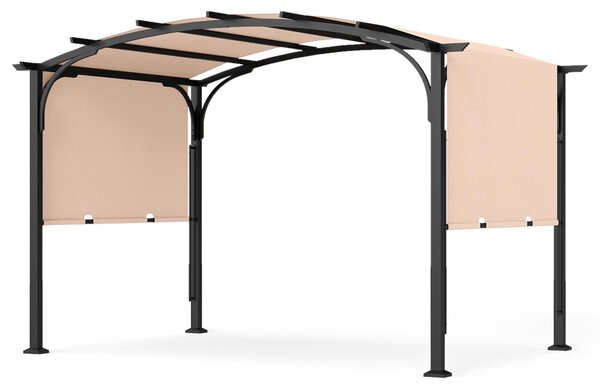 Pergola COSTWAY, altán 3 x 2,4 m s posuvnou střechou, zahradní altán s ochranou proti slunci, ocelový rám, zastřešení terasy