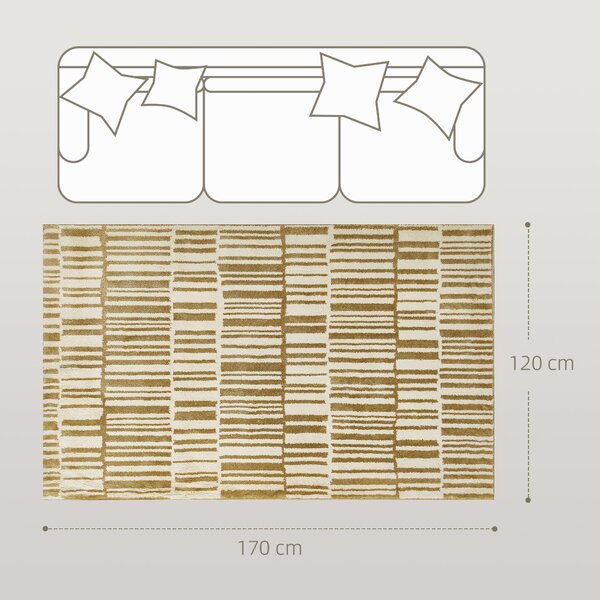 HOMCOM Koberce do obýváku 170x120 cm Pratelný koberec s krátkým vláknem a pruhovanými prvky pro obývací pokoj, ložnici a jídelnu Krémový | Aosom