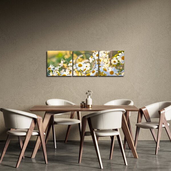 Obraz - Kopretiny (s hodinami) (90x30 cm)