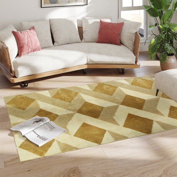 Koberec do obývacího pokoje HOMCOM 170x120 cm Pratelný koberec se krátkým vlasem s kostkovaným designem pro obývací pokoj, ložnici či jídelnu Krémová