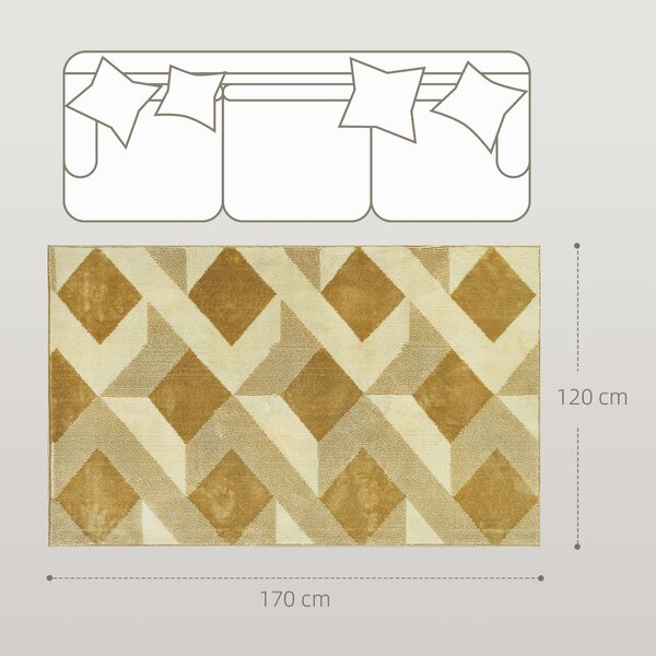 Koberec do obývacího pokoje HOMCOM 170x120 cm Pratelný koberec se krátkým vlasem s kostkovaným designem pro obývací pokoj, ložnici či jídelnu Krémová