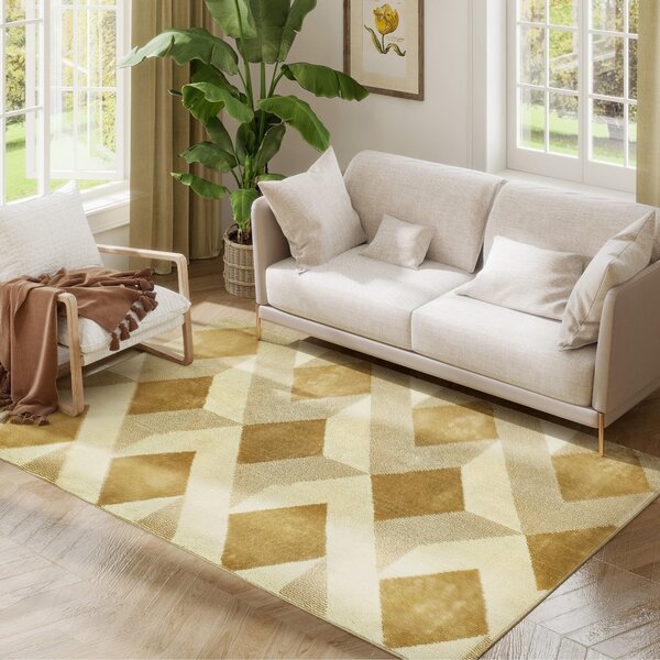 Koberec do obývacího pokoje HOMCOM 170x120 cm Pratelný koberec se krátkým vlasem s kostkovaným designem pro obývací pokoj, ložnici či jídelnu Krémová