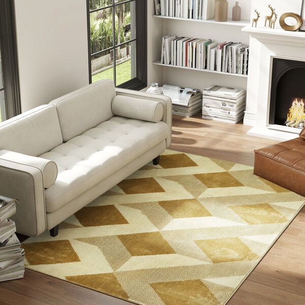 Koberec do obývacího pokoje HOMCOM 170x120 cm Pratelný koberec se krátkým vlasem s kostkovaným designem pro obývací pokoj, ložnici či jídelnu Krémová