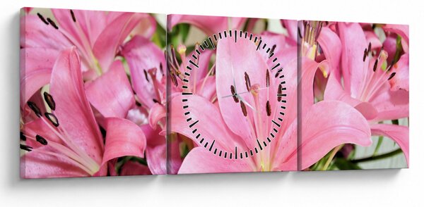Obraz - Růžové lilie (s hodinami) (90x30 cm)