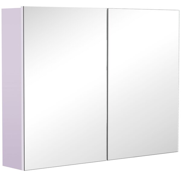 HOMCOM Koupelnová Skříň s Zrcadlem, 2-Dveřová Skříň s 3 Policemi Moderní Styl pro Ložnici a Obývací Pokoj 80x15x60 cm Světle Fialová | Aosom