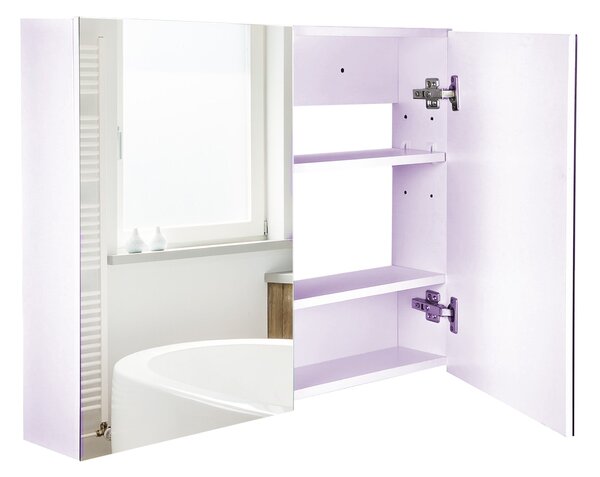 HOMCOM Koupelnová Skříň s Zrcadlem, 2-Dveřová Skříň s 3 Policemi Moderní Styl pro Ložnici a Obývací Pokoj 80x15x60 cm Světle Fialová | Aosom
