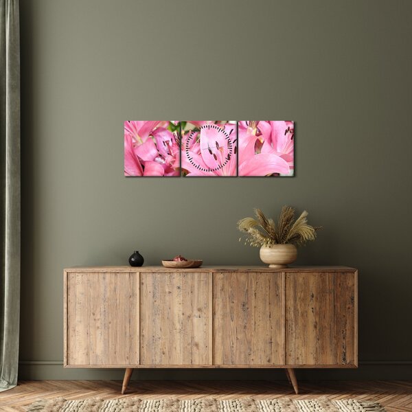 Obraz - Růžové lilie (s hodinami) (90x30 cm)