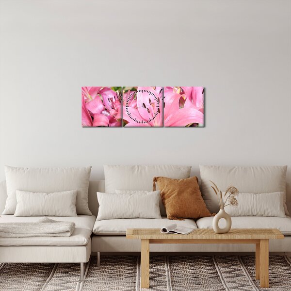 Obraz - Růžové lilie (s hodinami) (90x30 cm)
