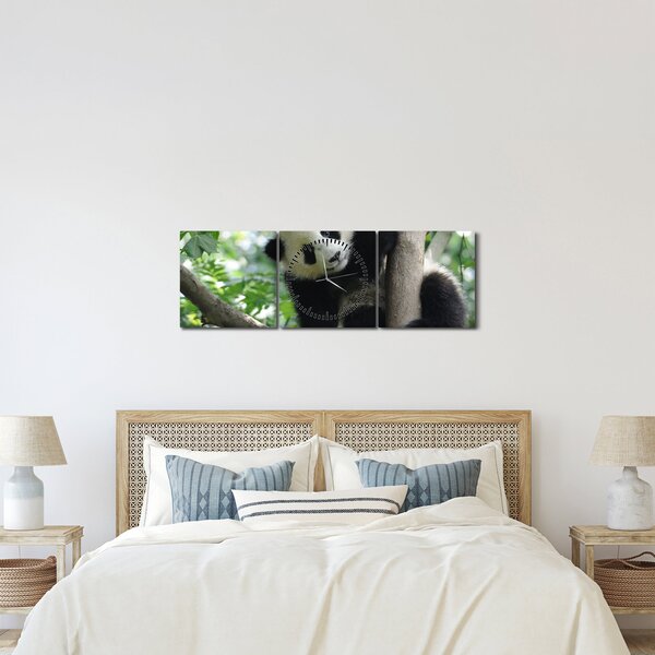 Obraz - Panda na stromě (s hodinami) (90x30 cm)