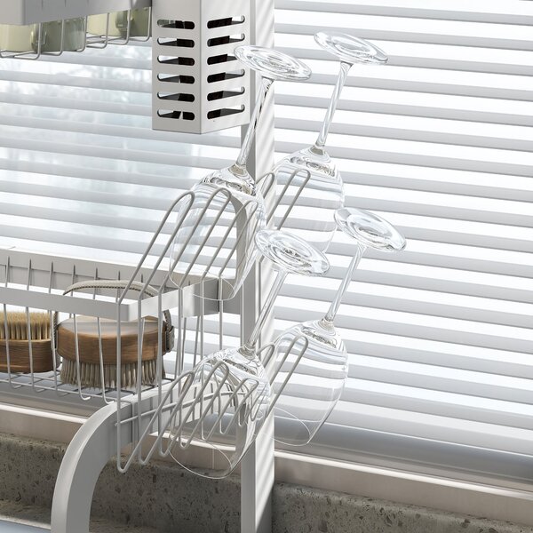 HOMCOM Sušák na nádobí nad dřez 2 úrovně ocelový sušák s držákem na prkénko a organizérem na příbory 100x30x54,5 cm Bílý | Aosom