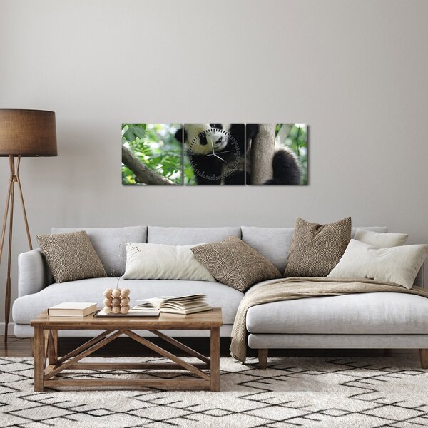Obraz - Panda na stromě (s hodinami) (90x30 cm)