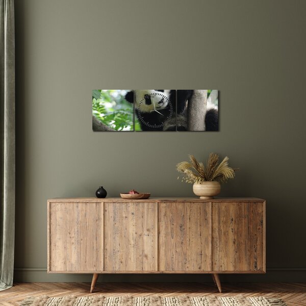Obraz - Panda na stromě (s hodinami) (90x30 cm)
