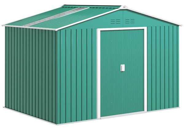 Zahradní domek Outsunny 4,9 m² 277x195x192 cm Zahradní skladový domek s posuvnými dveřmi, zesílenou sklolaminátovou střechou (podlaha NENÍ zahrnuta) a