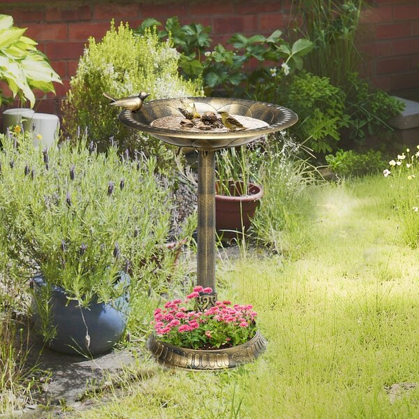 Outsunny Zahradní Ptáčník Venkovní 72 cm Výška Krmítko pro Ptáky s 2 Úrovněmi Nádob Retro a Elegantní Design Vodníka pro Ptáky do Zahrady Bronztový |