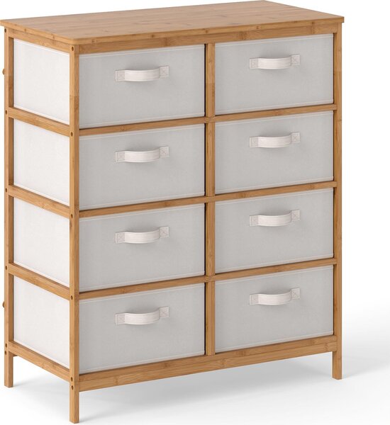 Komoda COSTWAY s 8 vyjímatelnými látkovými zásuvkami a bambusovým rámem, skříňka se zásuvkami, látka, komoda, 80 x 40 x 94 cm