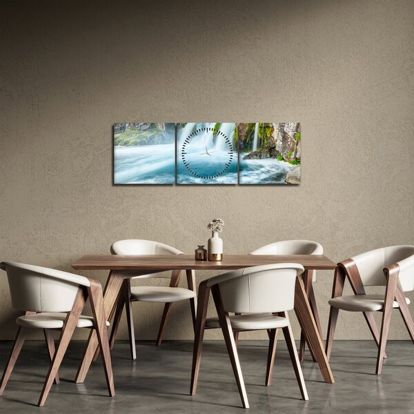 Obraz - Skály s vodopády (s hodinami) (90x30 cm)