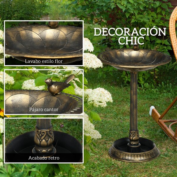 Outsunny Zahradní Ptáčník Venkovní 72 cm Výška Krmítko pro Ptáky s 2 Úrovněmi Nádob Retro a Elegantní Design Vodníka pro Ptáky do Zahrady Bronztový |