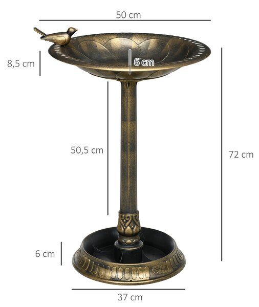 Outsunny Zahradní Ptáčník Venkovní 72 cm Výška Krmítko pro Ptáky s 2 Úrovněmi Nádob Retro a Elegantní Design Vodníka pro Ptáky do Zahrady Bronztový |