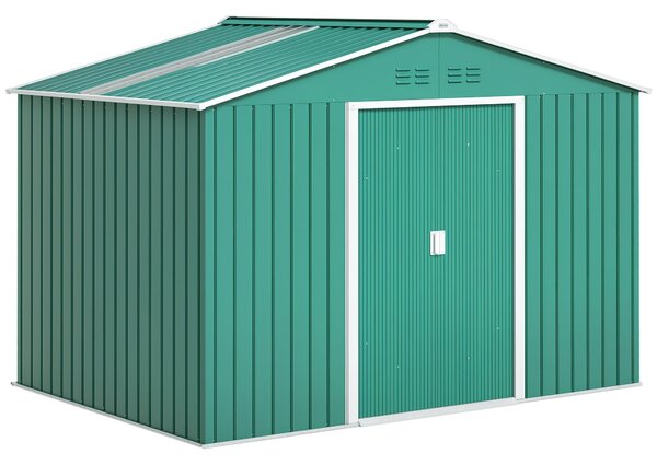 Zahradní domek Outsunny 4,9 m² 277x195x192 cm Zahradní skladový domek s posuvnými dveřmi, zesílenou sklolaminátovou střechou (podlaha NENÍ zahrnuta) a