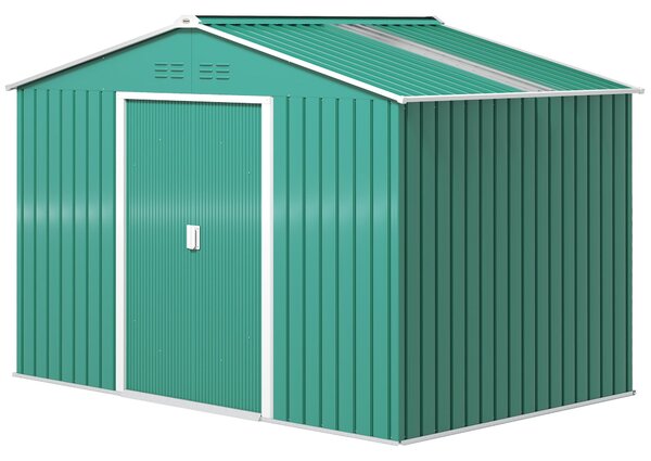Zahradní domek Outsunny 4,9 m² 277x195x192 cm Zahradní skladový domek s posuvnými dveřmi, zesílenou sklolaminátovou střechou (podlaha NENÍ zahrnuta) a