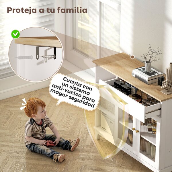 HOMCOM Oblý Skleněný 2-Dveřový Výdejník Moderní Skříňka do Obývacího Pokoje s Úložným Prostorem, Otevřenými Příčkami a Nastavitelnými Policemi pro Vst