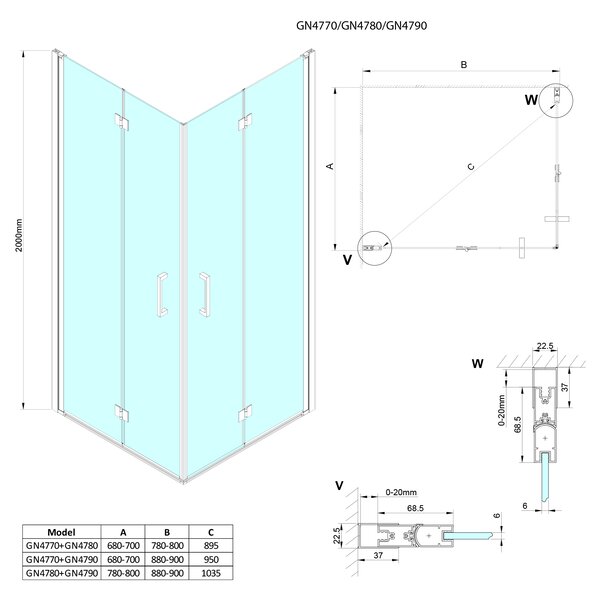 Gelco Gelco, LORO obdélníková sprchová zástěna 800x700mm L/P varianta, GN4780-02