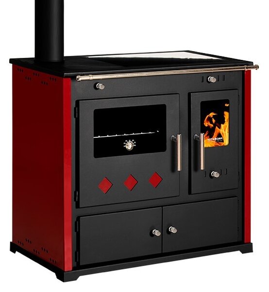 EEK A+ Practik Lux Eco 9,5 kW sporák na dřevo | trouba, sklokeramická deska Bordo vlevo