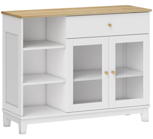 HOMCOM Oblý Skleněný 2-Dveřový Výdejník Moderní Skříňka do Obývacího Pokoje s Úložným Prostorem, Otevřenými Příčkami a Nastavitelnými Policemi pro Vst