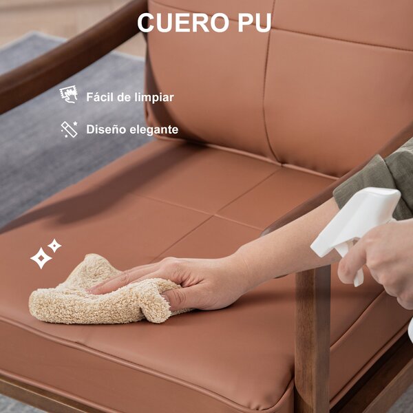 HOMCOM Křeslo do obývacího pokoje čalouněné PU s dřevěným rámem, silné polstrování, vysoký opěrák, nosnost 150 kg, křeslo na čtení do obývacího pokoje