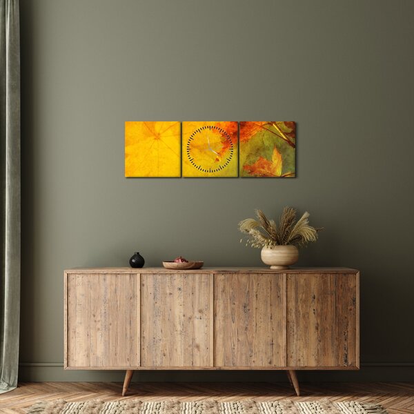 Obraz - Podzimní listy (s hodinami) (90x30 cm)