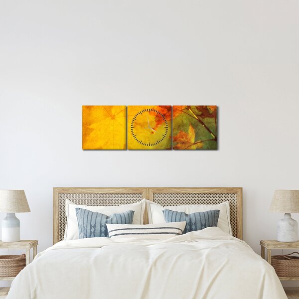 Obraz - Podzimní listy (s hodinami) (90x30 cm)