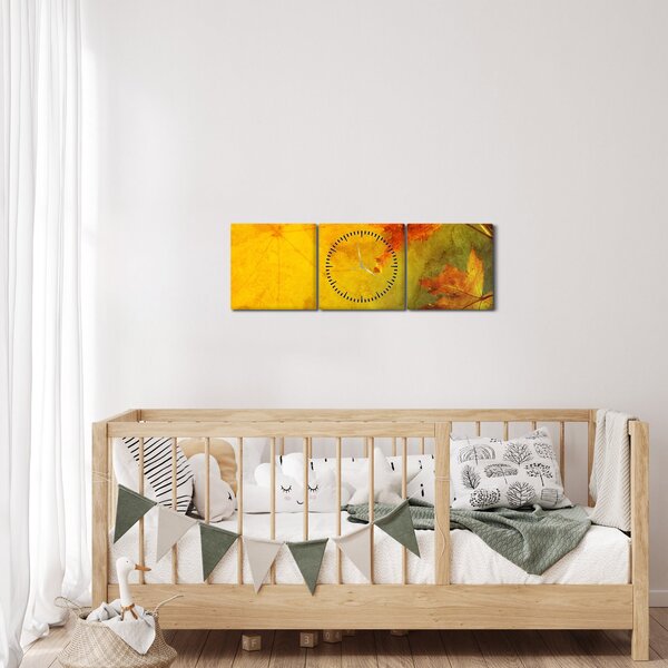Obraz - Podzimní listy (s hodinami) (90x30 cm)