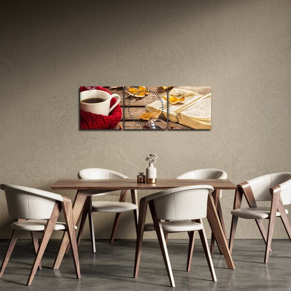 Obraz - Podzimní šálek čaje (s hodinami) (90x30 cm)