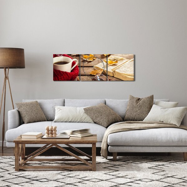 Obraz - Podzimní šálek čaje (s hodinami) (90x30 cm)