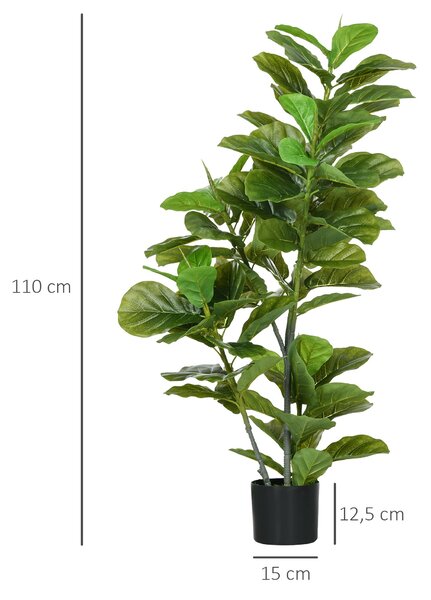 HOMCOM Sada 2 Dekorativních Umělých Rostlin 110x15 cm Umělé Fikusy se 90 Listy a Květináči pro Vnitřní Dekoraci do Obývacího Pokoje a Kanceláře Zelená
