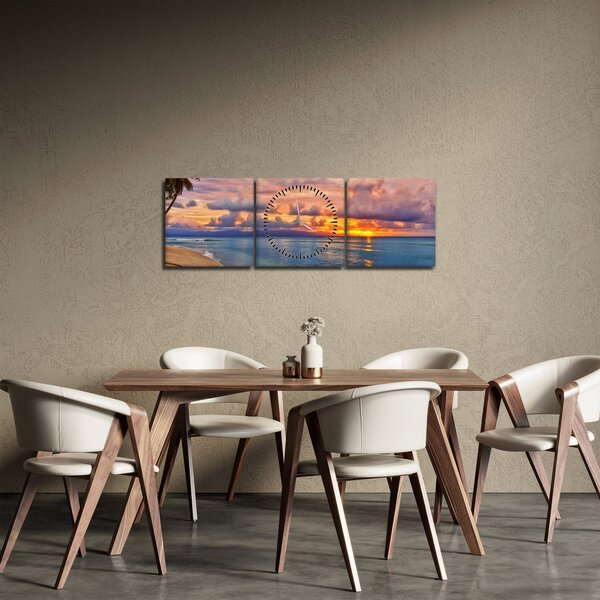 Obraz - Západ slunce na pláži (s hodinami) (90x30 cm)