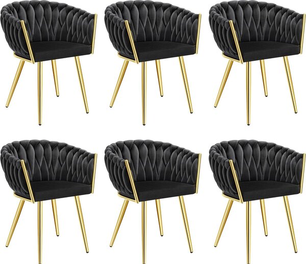 Tectake® Set jídelní židle Astano čalouněná, se sametovým potahem, pletený vzor 60,5 x 55 x 75 cm