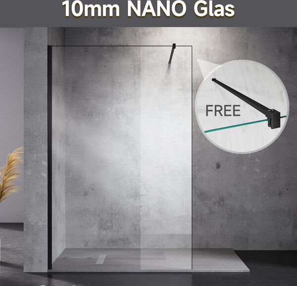 SONNI Sprchový kout Walk In Shower 80x200 cm Sprchová přepážka 10mm Nano Glass Sprchová zástěna se stabilizátorem černá