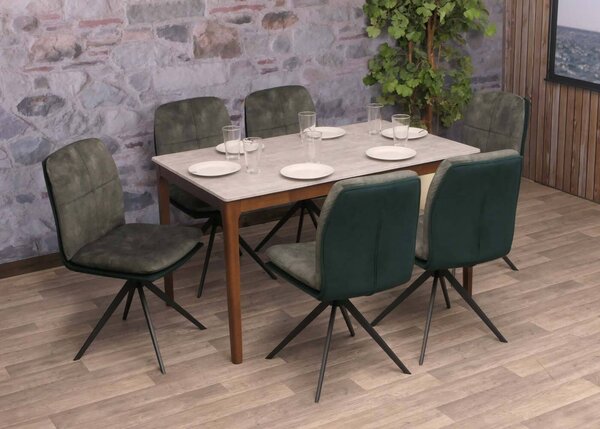 Sada 6 jídelních židlí HWC-M68, kuchyňská židle křeslo, otočná automatická poloha, kov tkanina/textil zelená