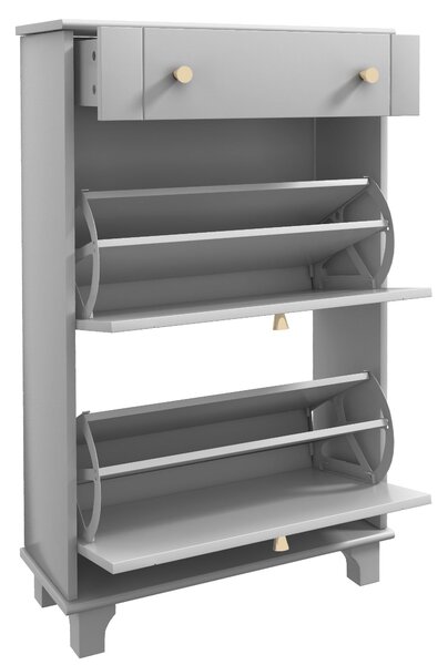 HOMCOM Úzká skříňka na boty do předsíně se 2 výklopnými přihrádkami a 1 vyjímatelnou zásuvkou pro 8 párů bot 60x23,5x98,5 cm Šedá | Aosom